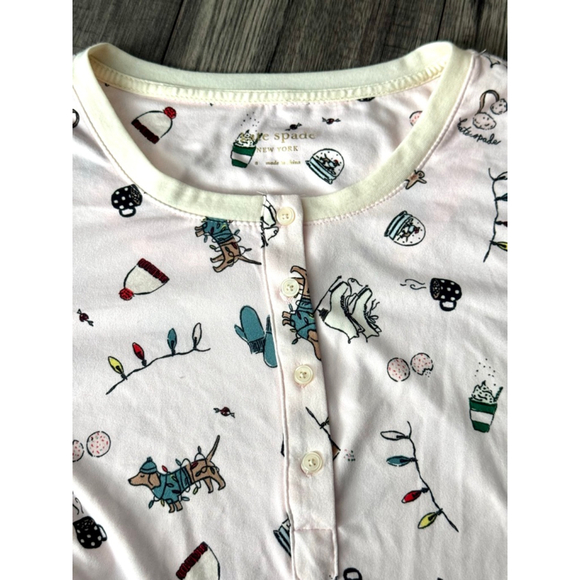 Kate Spade Henley Pajama Shirt Holiday Daushaunds Print Size Small $99 - Picture 9 of 10
